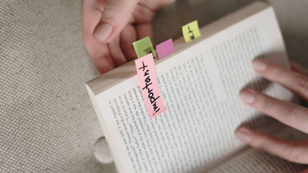 highlighted notes sticky flags exam preparation