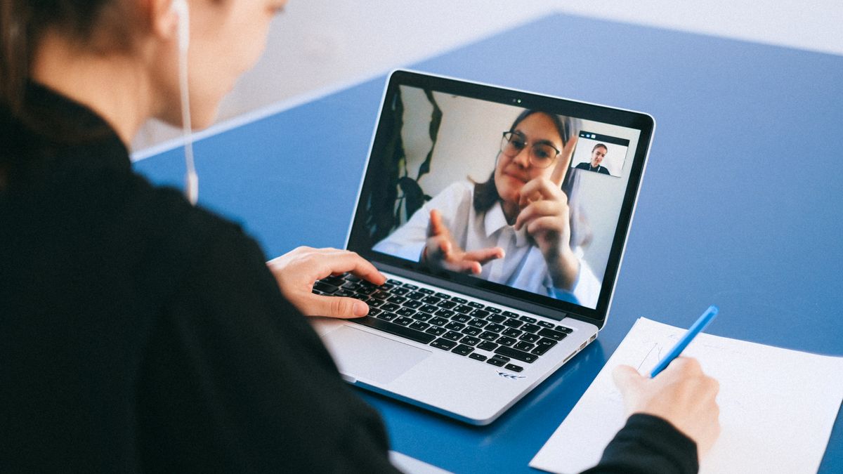 woman practicing conversation online video call