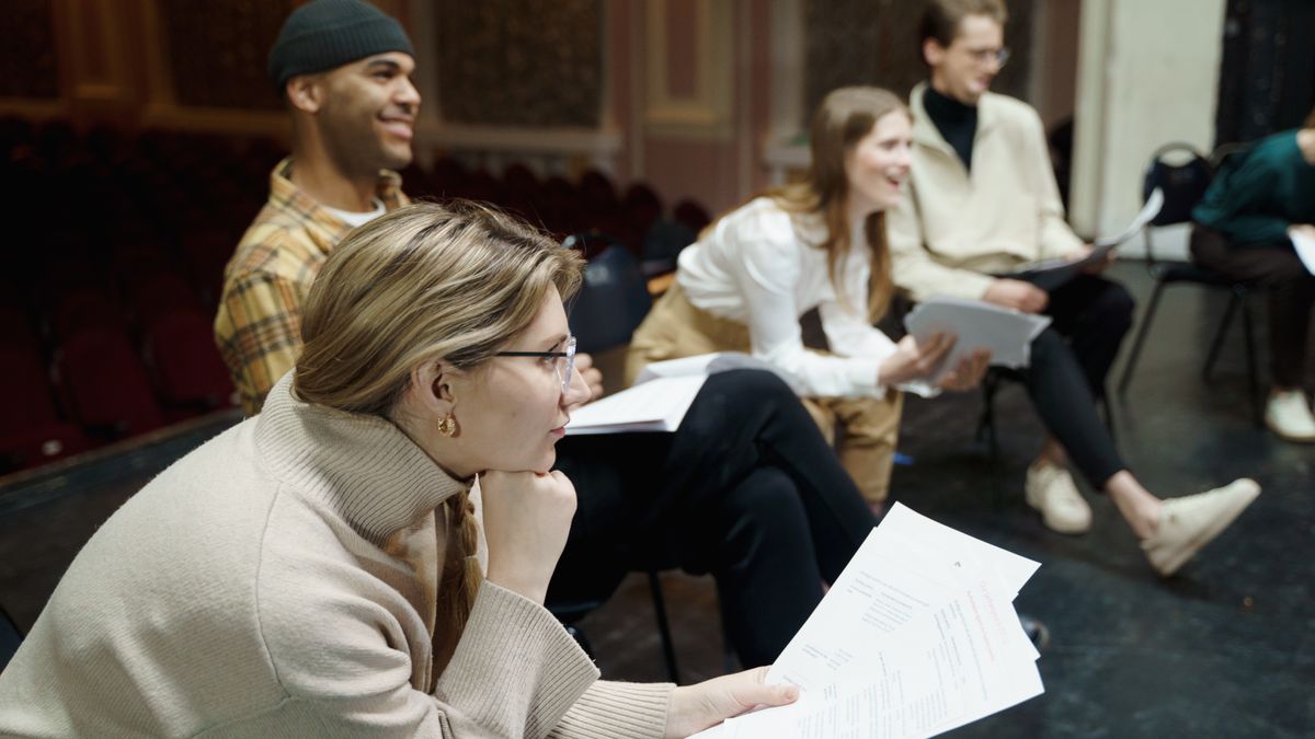 woman practicing mock interview role play