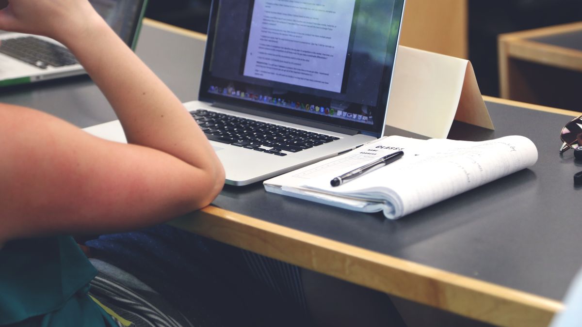 laptop online course studying desk