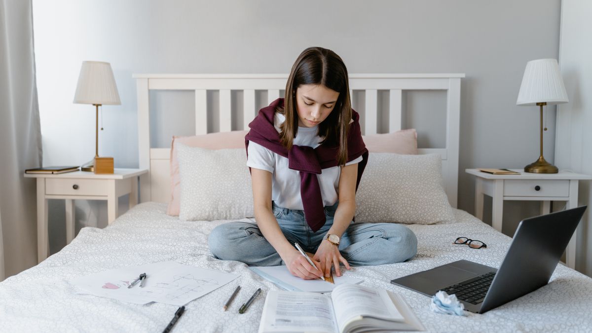 woman studying laptop notebook home