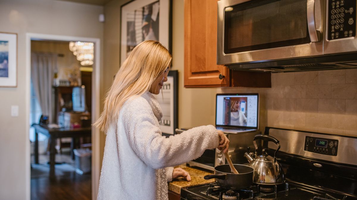 woman studying online course laptop