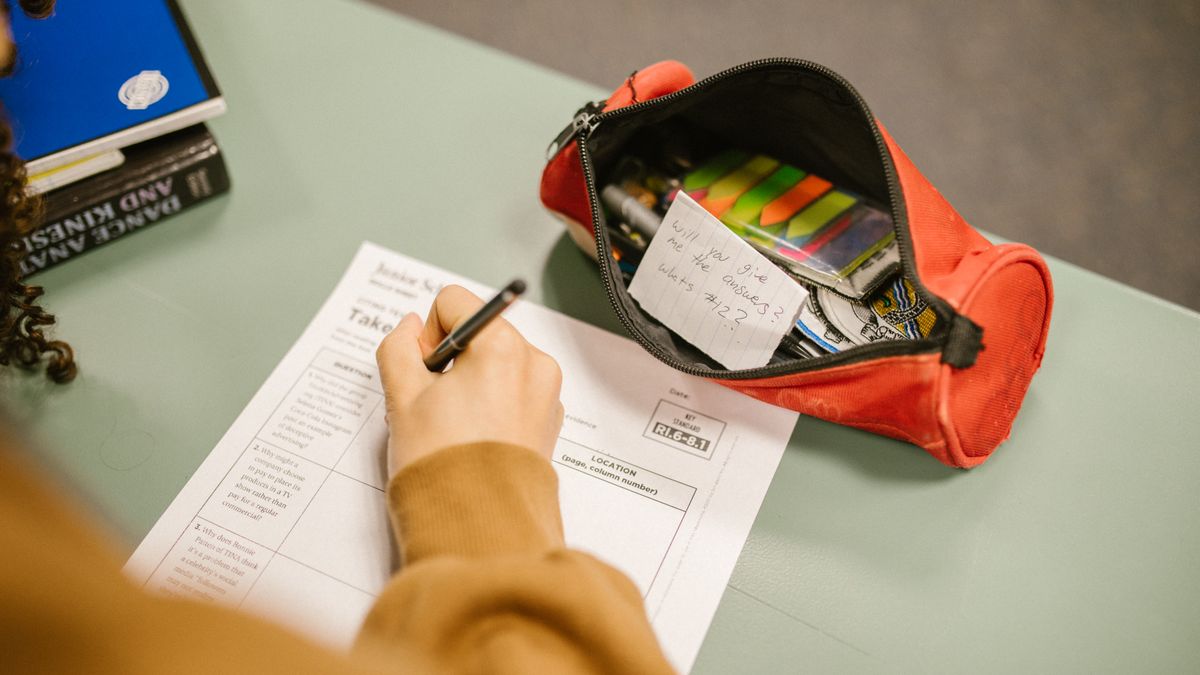 exam paper pencil desk