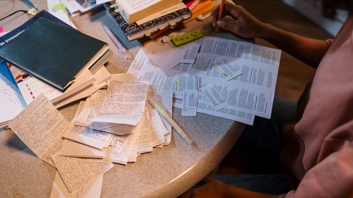 person studying textbook desk evening