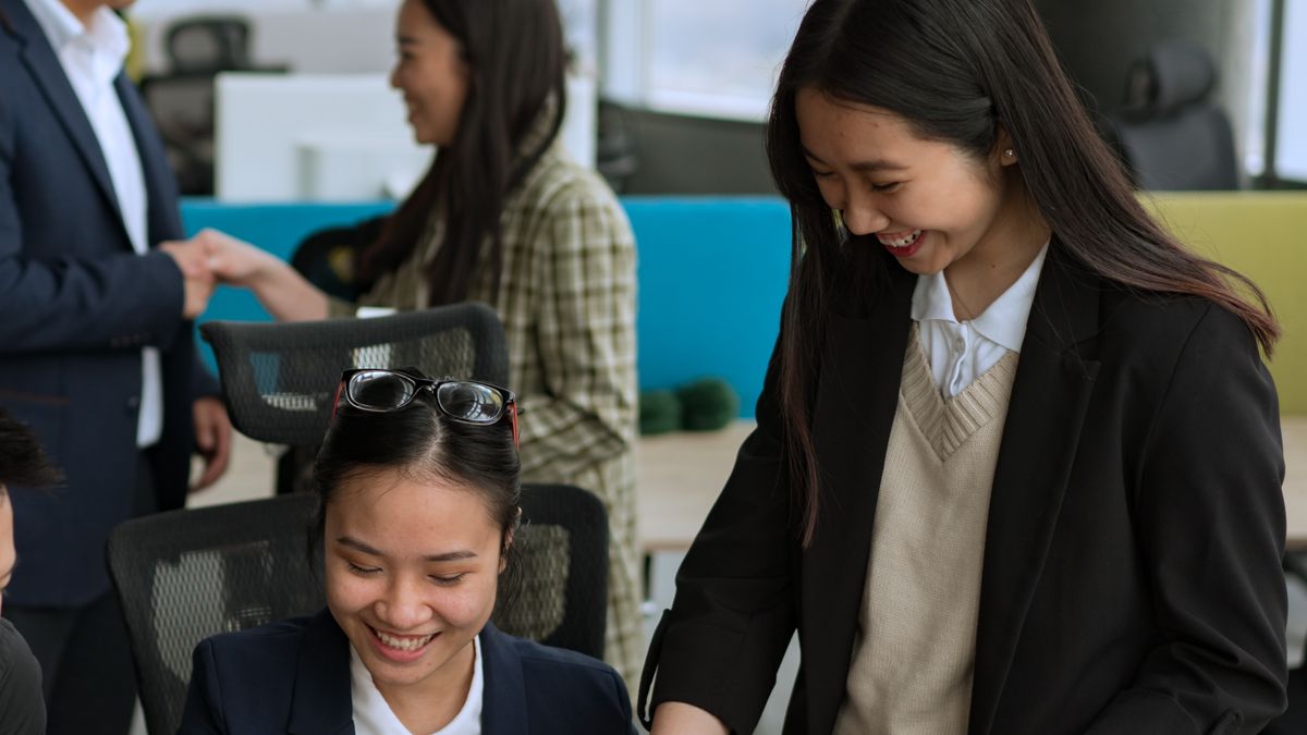 office worker smiling teamwork