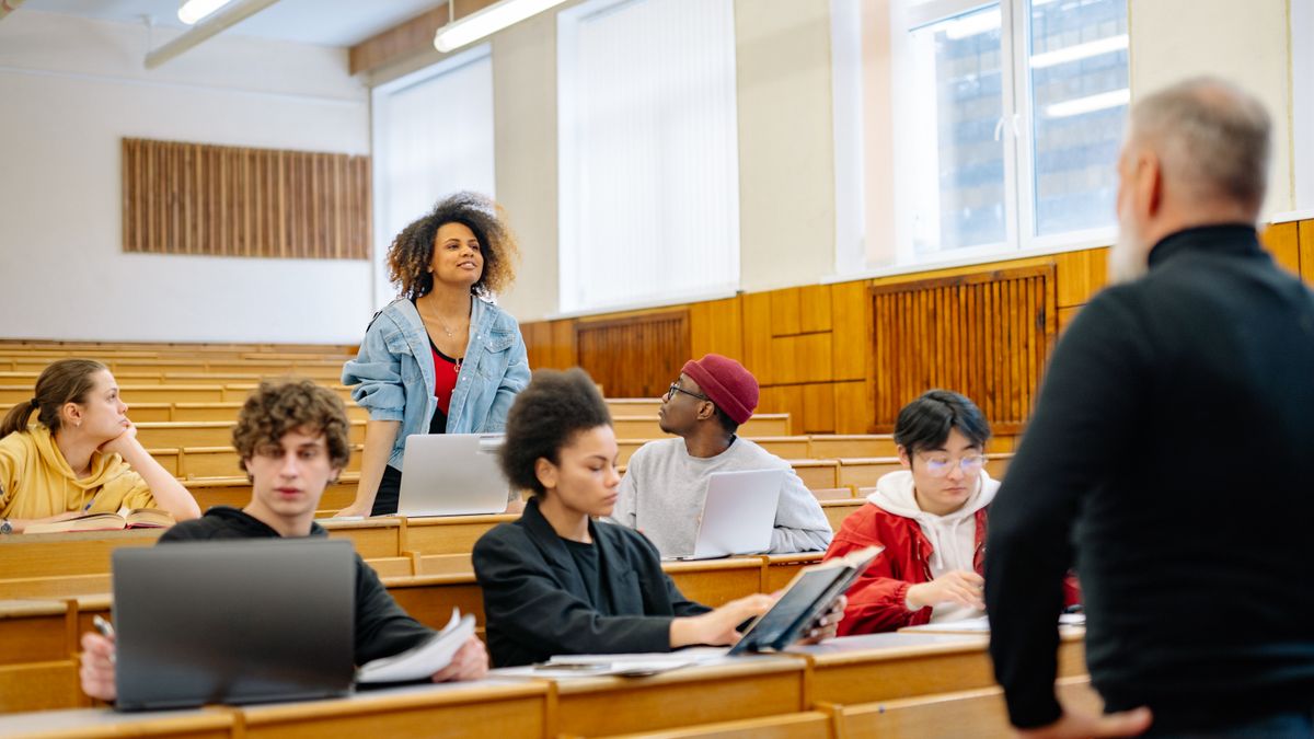 university lecture hall students studying