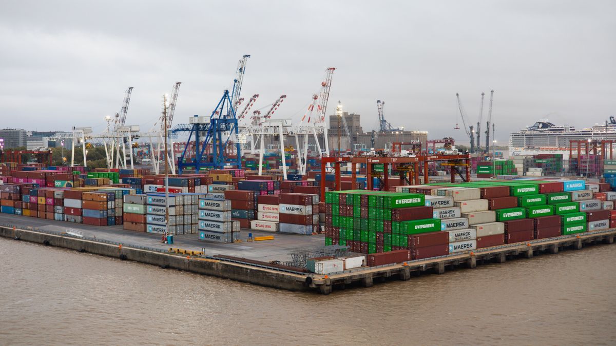 shipping containers at a cargo port