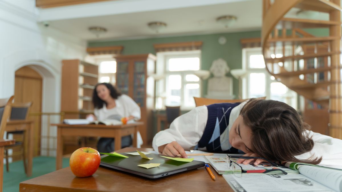 tired student studying at night