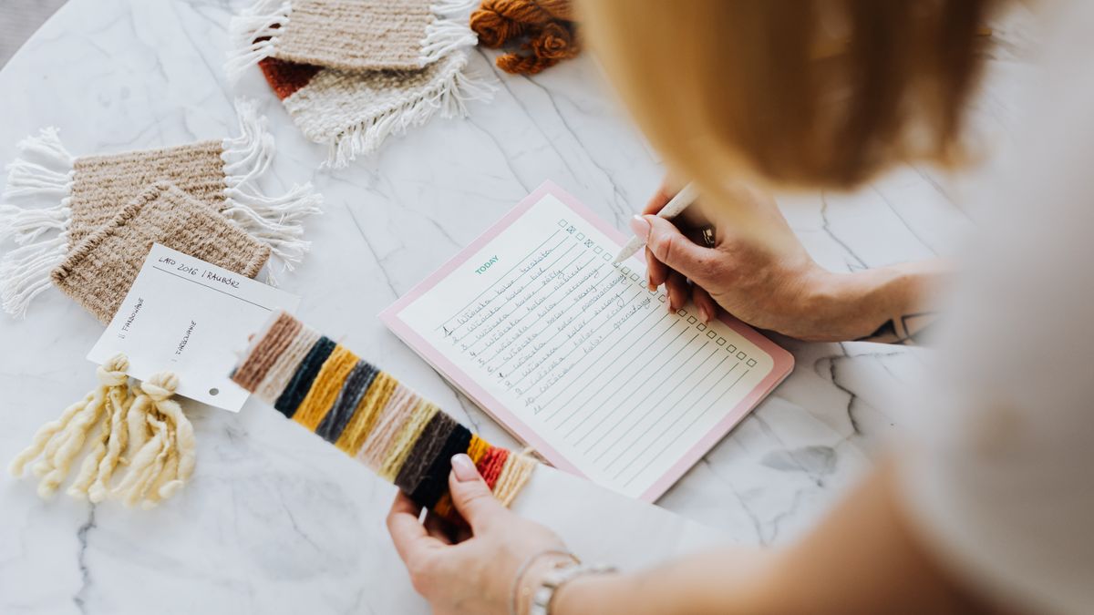 color swatches on a desk with notebook