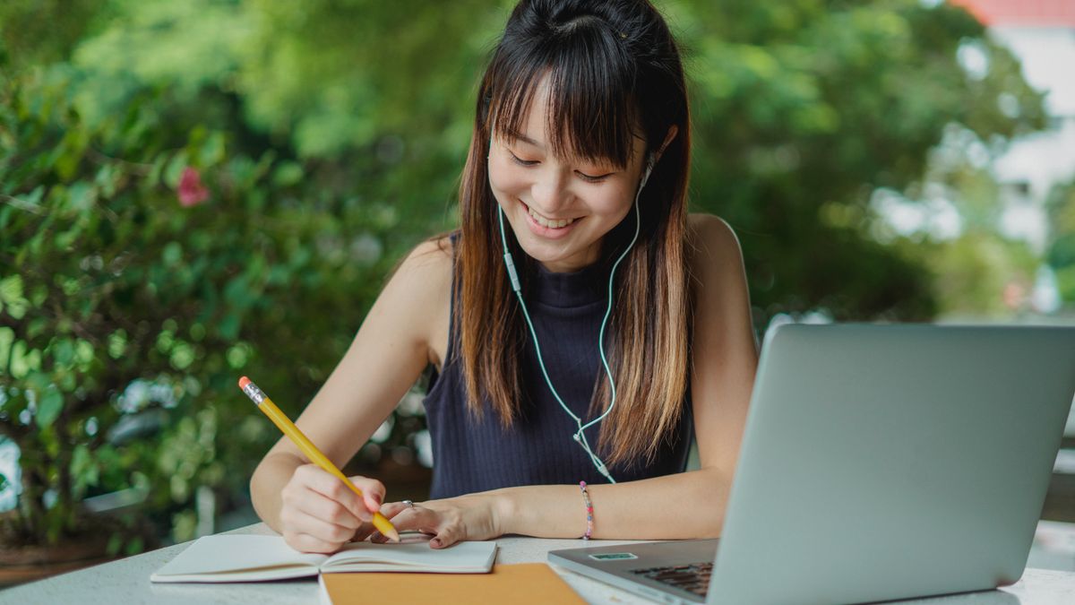 person taking exam on computer