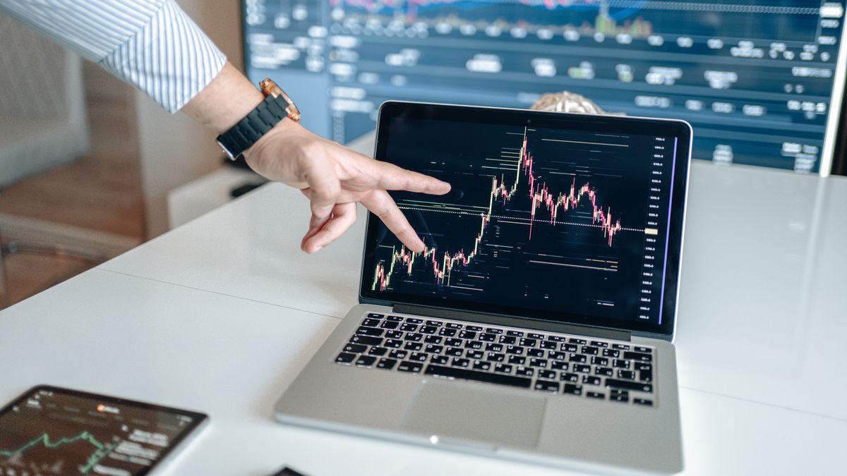stock market chart on laptop screen