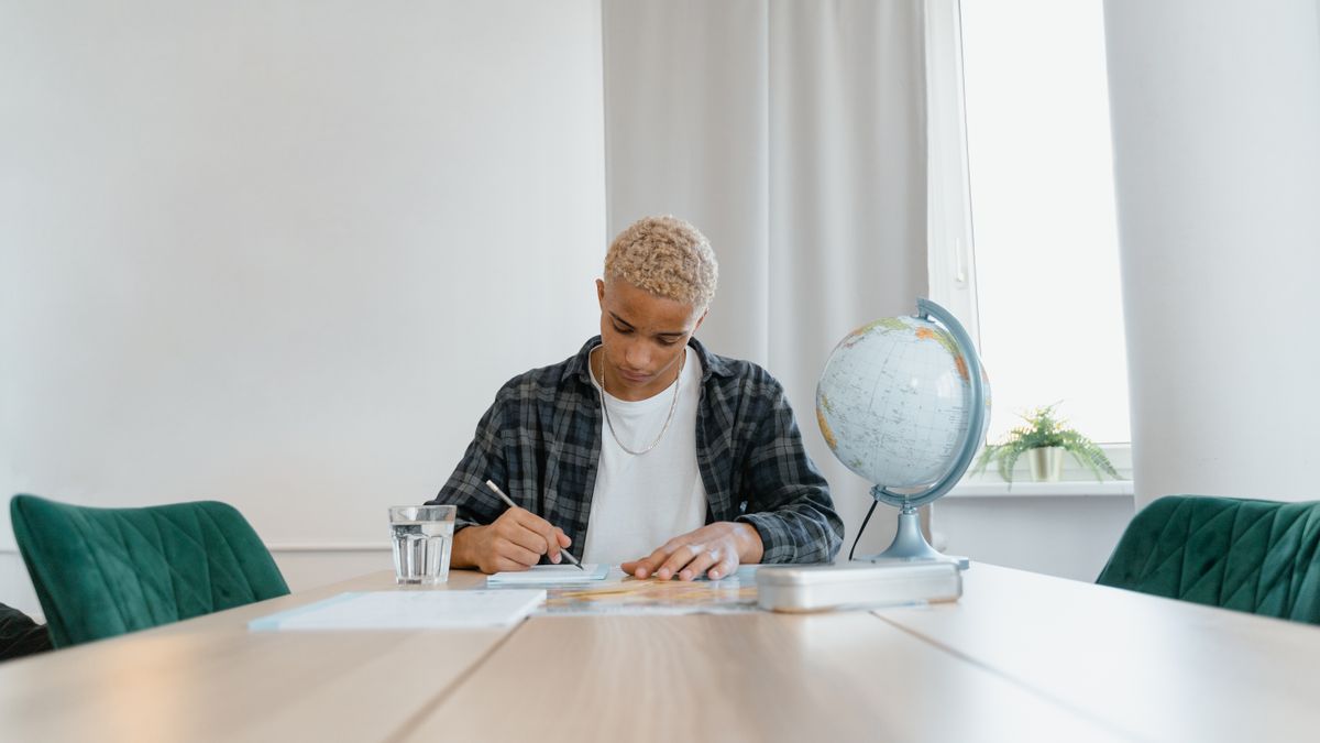 person studying with notebook at desk